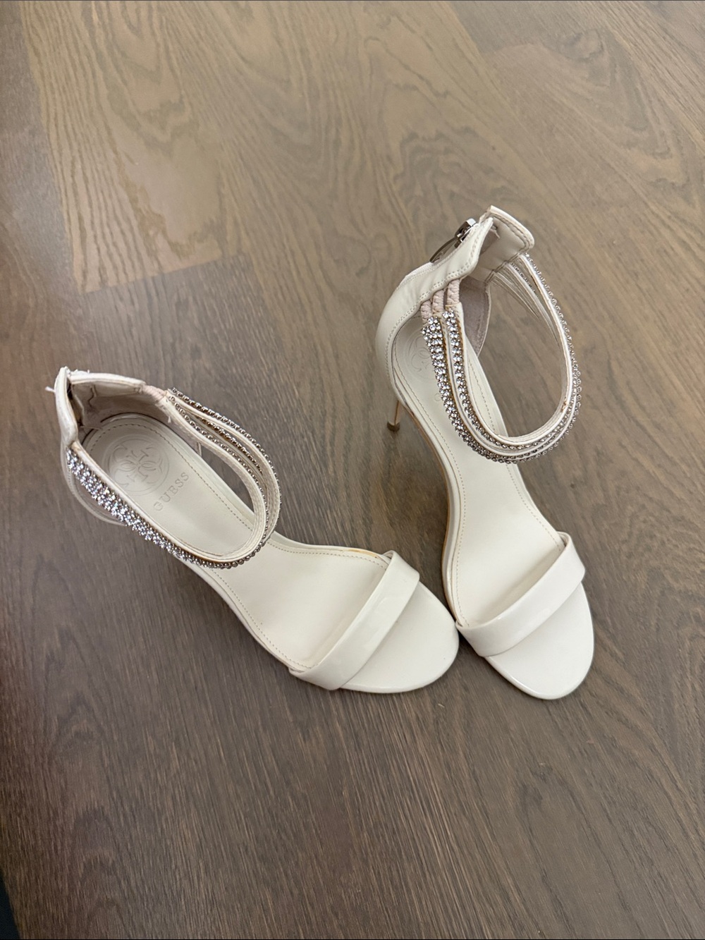 Guess Ivory Crystal-Ankle Strap Stiletto Sandals